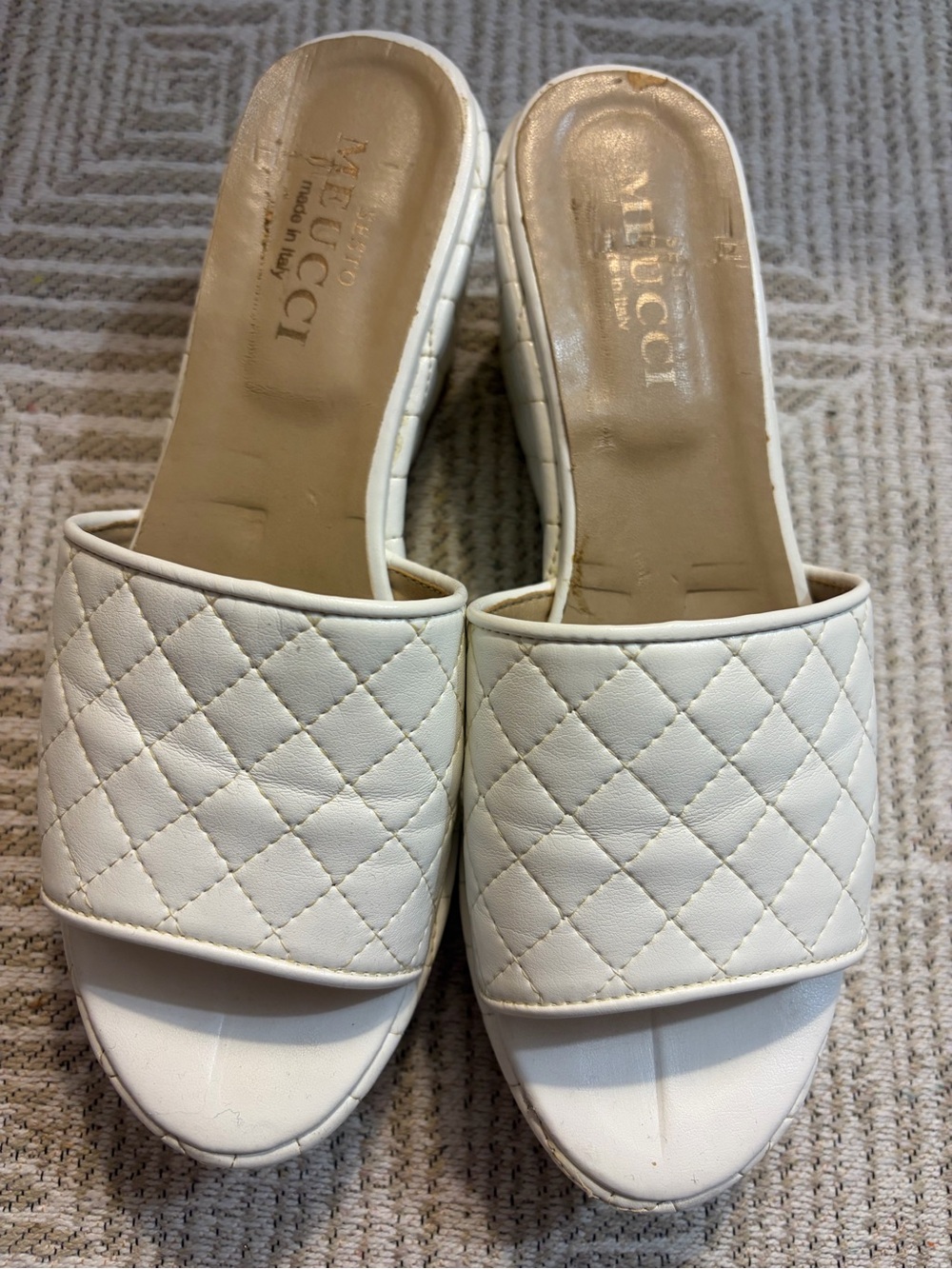 Sesto Meucci White Quilted Slide Mules